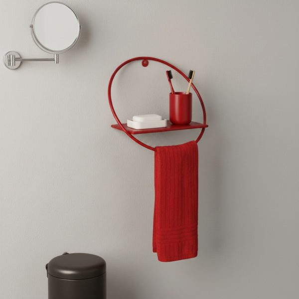 Kırmızı Yuvarlak Mutfa&Banyo Modern Metal Havlu askılı Duvar Rafı 30-25x17