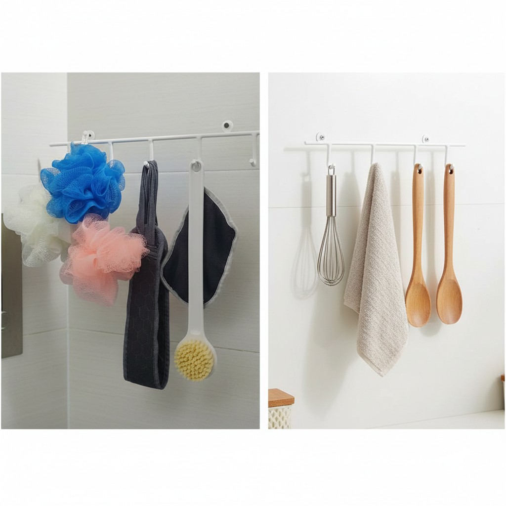 Mutfak/Banyo ve Antre için 5 kancalı (2 adet) YENİ Rengli Askılar 41cm uzunluk 9cm aralıklı - Görsel 2