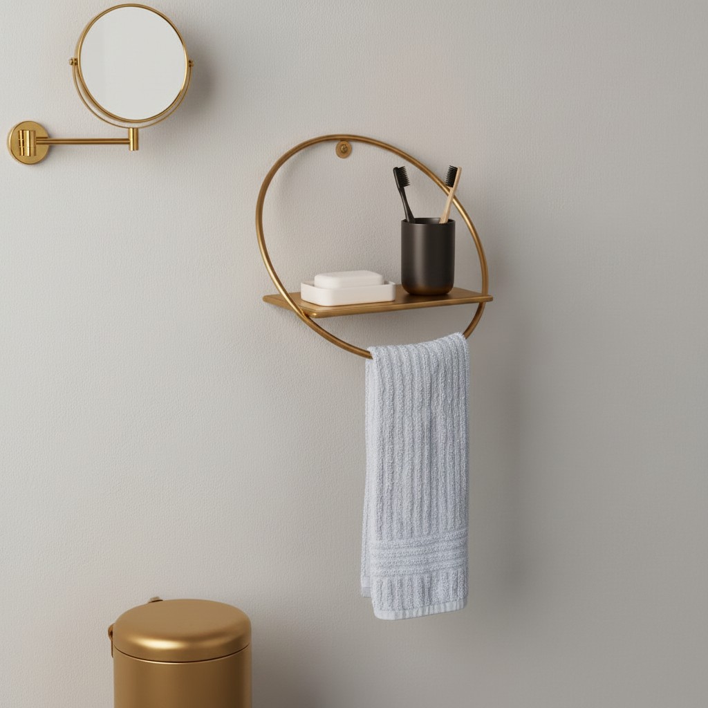 GOLD Yuvarlak Mutfa/Banyo Modern Metal Havlu askılı Duvar Rafı 30-25x17