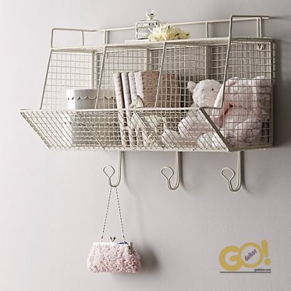 Endüstriyel Kanca Askılı Model, Tel Kafes 3 Bölmeli RAF | GO DEKOR