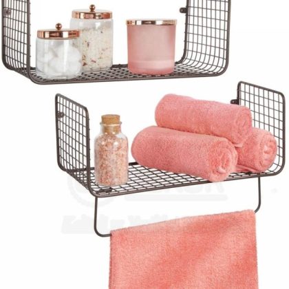 Metal Banyo & Mutfak Havlu Askılı Duvar Rafı ( 2li Set )
