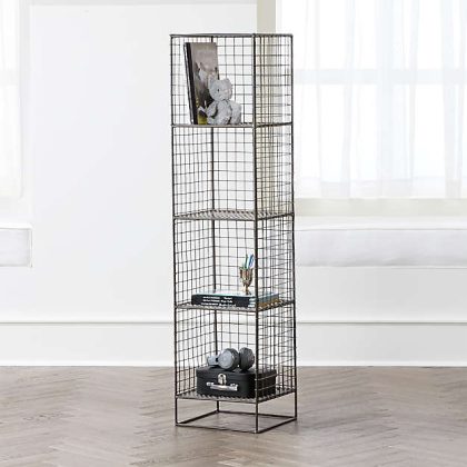 Grid Graphite 4 Gözlü Kitaplık Metal Kafes Dekoratif Tel Vitrin Konsol (SİYAH) | GO DEKOR