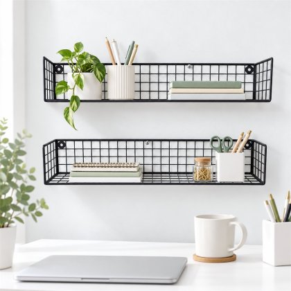 Metal ORTA Boy 2li set Rüstik Çalışma Odası, Banyo ve Mutfak Tel Duvar Rafı – 12X10X48CM — Kullanım ortamı 1