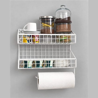 Pratik YENİ 2 Gözlü Beyaz Kağıt Havlu Askılı MUTFAK Banyo Rafı/ÖLÇÜ 33X25CM gd00161M2B