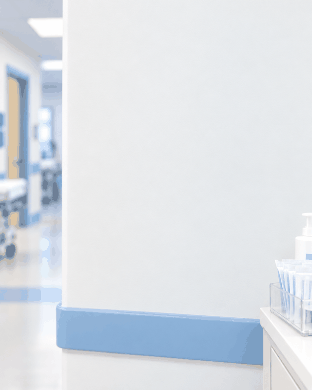 Klinik rafı yerleştirilmeden önce boş duvar; temsili ortam